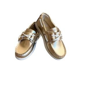 Sperry Kids Authentic Original 2-Eye Metallic Gold Champagne Boat Shoes Size 9